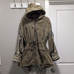 free people xs olive embellished military jacket